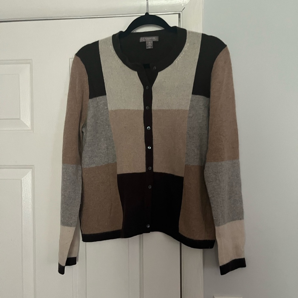 Charter Club cashmere Multicolor Block Cardigan - Black, Gray, Beige